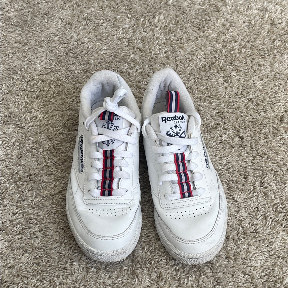 Reebok Classic Club-C White Sneakers Trainers with Red and Blue Accents